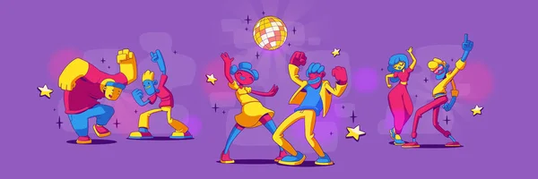 People Dance Have Fun Disco Party Vector Set Illustration Contemporary — Image vectorielle