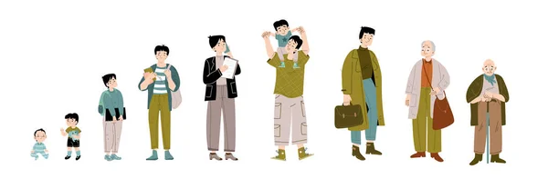 Asian Man Lifespan Cycle Infant Age Adult Old Concept Different — 图库矢量图片