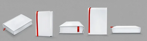 Mockup Blank Paper Books White Cover Red Ribbon Bookmark Vector — Wektor stockowy