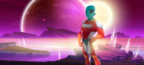Personnage Dessin Animé Extraterrestre Martien Porter Costume Super Héros Stand — Image vectorielle