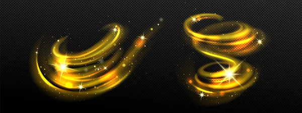 Magická Spirála Zvratový Efekt Hvězdami Jiskry Zlatý Vír Hůlky Izolované — Stockový vektor
