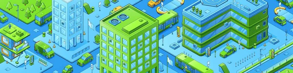 Isometric City Modern Metropolis Town Skyscraper Buildings Transportation Business Center — ストックベクタ