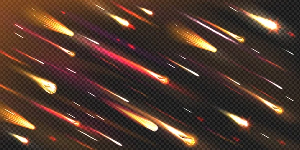 Lluvia Meteoros Cosmos Con Efecto Polvo Estelar Cometas Disparando Galaxias — Vector de stock