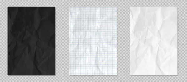 Crumpled Paper Effect Flyers Texture Posters Black White Notebook Sheet — Διανυσματικό Αρχείο