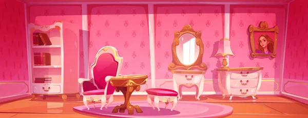 Princesa Sala Estar Rosa Interior Acogedor Vacío Con Elegantes Muebles — Vector de stock