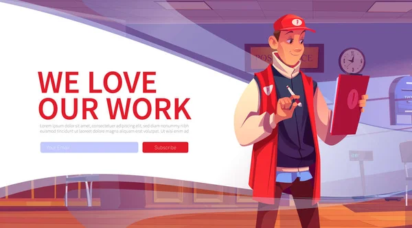 Love Our Work Web Banner Post Office Employee Control Orders — Vector de stock