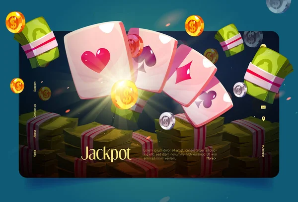 Casino Banner Poker Cards Money Illustration Vector Landing Page Online — 图库矢量图片