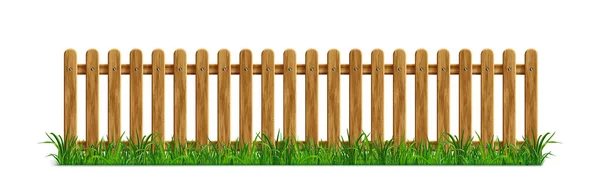 Brown Wooden Picket Fence Green Grass Isolated White Background Vector — Stockvector