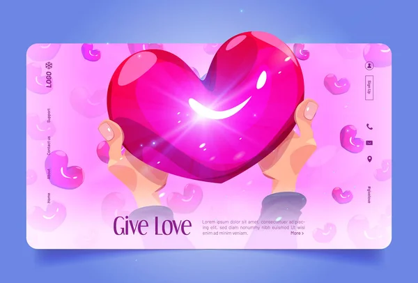 Adj Szeretet Rajzfilm Kezdőlap Kezével Kezében Hatalmas Rózsaszín Fényes Szív — Stock Vector