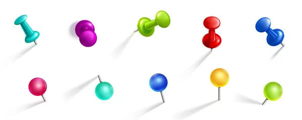 Stecknadeln Runde Stecknadeln Und Daumennadeln Verschiedenen Positionen Isolierte Schreibwaren Papierzubehör — Stockvektor