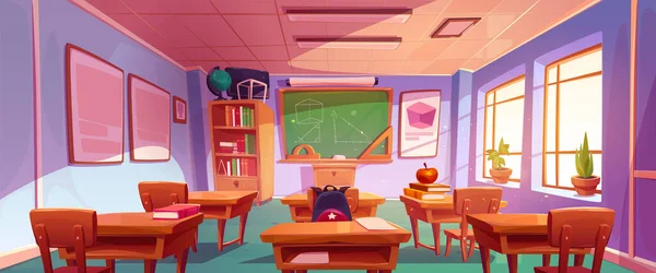 Geometry Classroom Interior School Class Room Teacher Table Student Desks — Image vectorielle