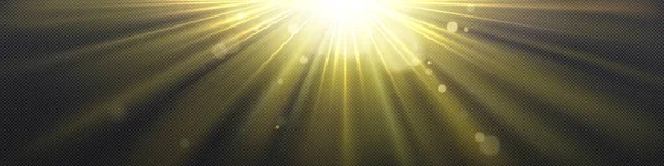 Ηλιακό Φως Κίτρινες Ακτίνες Και Λάμψη Φακού Απομονώνονται Διαφανές Φόντο — Διανυσματικό Αρχείο