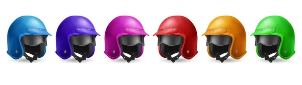 Motorcycle Helmet Moto Race Ride Scooter Vector Realistic Set Illustrations — Stockový vektor