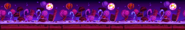 Candy Planet Night Landscape Cartoon Game Platform Horizontal Seamless Background — Vetor de Stock