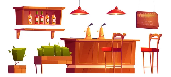 Bar Furniture Stuff Isolated Set Wooden Desk Beer Taps High — Vetor de Stock