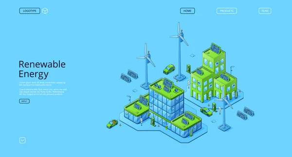 Renewable Energy Isometric Landing Page Clean Power Sources Green Ecologically — Stock Vector