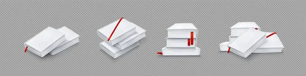 Mockup Prázdných Papírových Knih Bílou Obálkou Záložkou Červenou Stuhou Vektorová — Stockový vektor