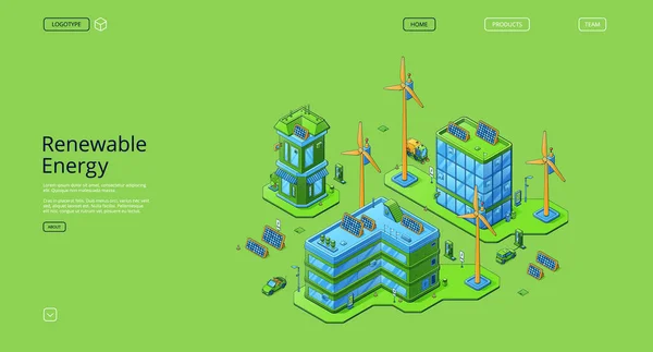 Renewable Energy Isometric Landing Page Clean Power Sources Green Ecologically — Διανυσματικό Αρχείο