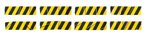 Adhesive Tape Pieces Black Yellow Stripes Vector Realistic Set Ripped —  Vetores de Stock