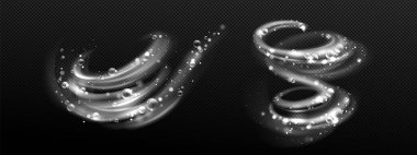Clean detergent wave and soap swirl, light effect with bubbles and sparkles shine. Isolated transparent abstract foam, sparkling vortex, dynamic 3D elements for design of washing powder or shampoo ads
