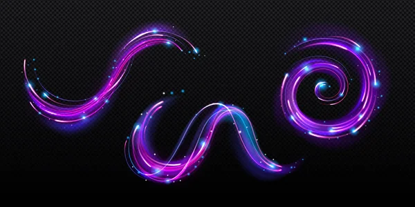 Neon Magische Werveling Wind Effect Paarse Werveling Met Blauwe Sprankelingen — Stockvector