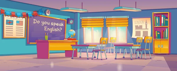 School Classroom English Language Learning Vector Illustration Empty Education Class — стоковий вектор