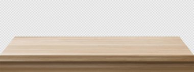 Wooden table perspective view, wood surface of brown desk, kitchen or office top made of eco material isolated on transparent background. Tabletop design element, Realistic 3d vector illustration clipart
