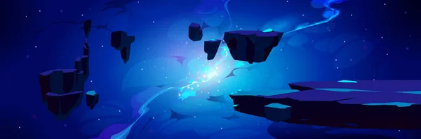 Cartoon Space Background Glowing Nebula Galaxy Sleeve Flying Rocks Islands — Stock vektor