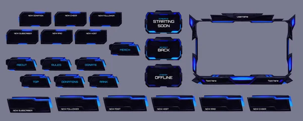 Game Stream Overlay Frame Blue Neon Glow Twitch Streaming Screen — Vector de stock