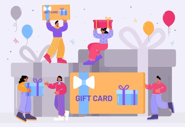 Gift Card Customers Reward Loyalty Program Concept Tiny Buyers Huge — ストックベクタ