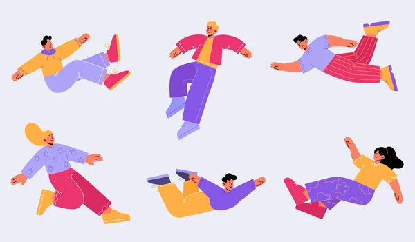 People Floating Air Happy Free Characters Flying Jumping Sky Dream — стоковый вектор