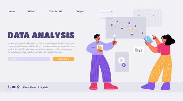 Data Analysis Landing Page Business Analysts Characters Research Information Screen — Διανυσματικό Αρχείο