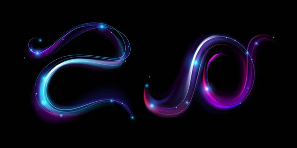 Neon Magic Swirl Wind Effect Purple Twirl Stars Sparkles Swirl —  Vetores de Stock