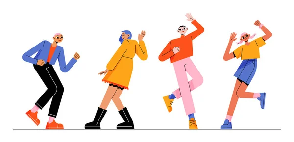 Люди Танцюють Рухають Тіло Музичних Мелодіях Молоді Чоловіки Жінки Насолоджуються — стоковий вектор