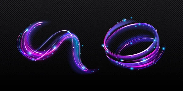 Neon Magic Swirl Wind Effect Purple Twirl Blue Sparkles Swirl — Stockvector