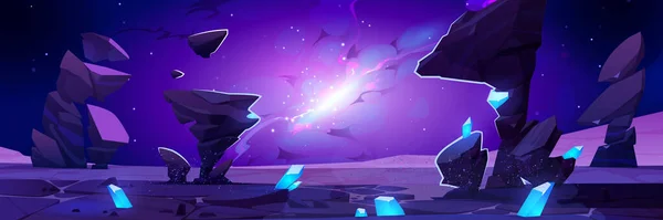 Fantastic Game Background Alien Planet Blast Sky Vector Cartoon Illustration — Stok Vektör