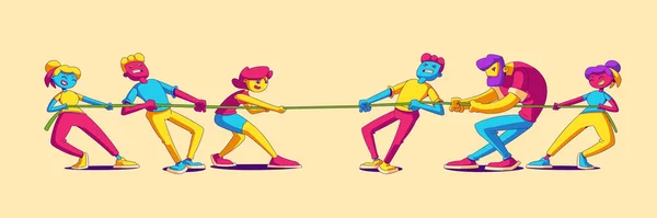 Business Teams Tug War Battle Groups Pull Rope Competition Rivalry — Image vectorielle