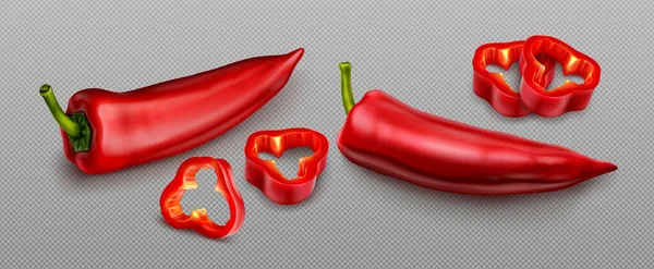 Červený Chilli Pepř Horké Kořeněné Rostlinné Lusky Paprika Kajena Zeleným — Stockový vektor