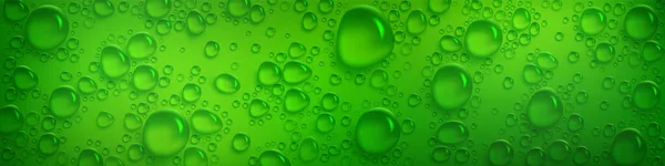 Condensation Water Drops Green Horizontal Background Rain Droplets Light Reflection — Vetor de Stock