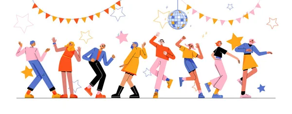 Disco Party Happy People Dance Night Club Vector Flat Illustration — Wektor stockowy