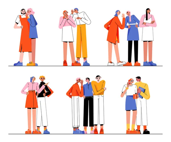 People Gossip Tell Secrets News Backbiting Vector Flat Illustration Men — ストックベクタ