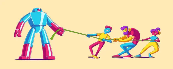 Office People Team Tug War Battle Robot Contemporary Characters Tear — Image vectorielle