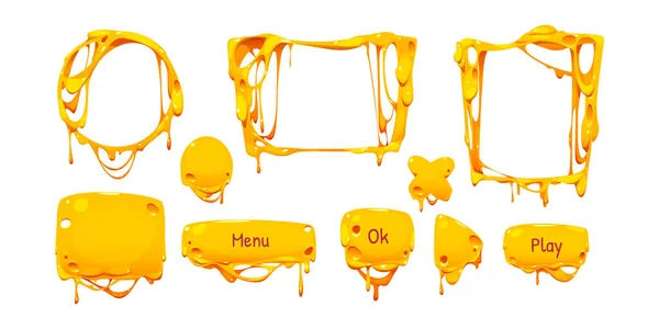 Melted Cheese Buttons Cartoon Set Game Design Vector Illustration Kit — Stockvektor