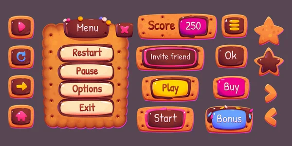 Game Menu Board Buttons Cookie Chocolate Texture Vector Cartoon Set — Vector de stock