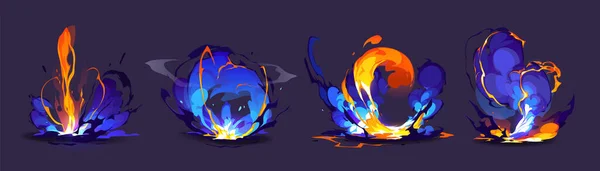 Magic Explosion Bomb Boom Game Effect Blue Orange Fire Blast — Image vectorielle