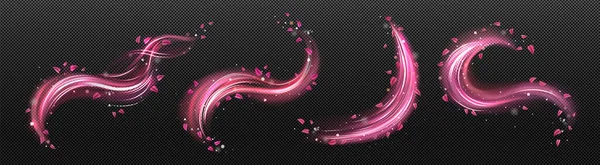 Wind Swirls Flower Pink Petals Isolated Transparent Background Vector Realistic — Wektor stockowy