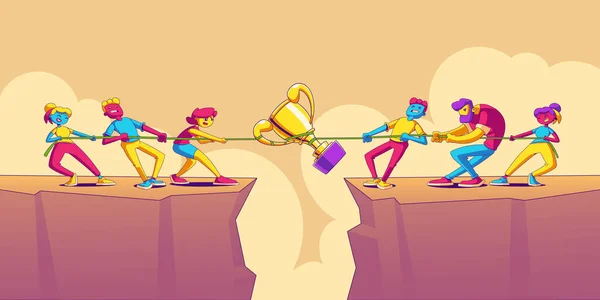 Tug War Competition Contemporary Cartoon Vector Illustration Rival Teams Pulling — Stok Vektör