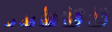 Magic smoke explode process animation sprite sheet. Cartoon clouds, steam vfx explosion animated shot, sequence frame. Puff effect movement storyboard motion, vector flash boom isolated elements set
