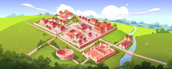 Rome Isometric Landscape Antique City Building Hill Vector Cartoon Game — Stok Vektör