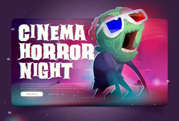 Cinema Horror Night Landing Page Cartoon Template Vector Illustration Crazy — Stockový vektor